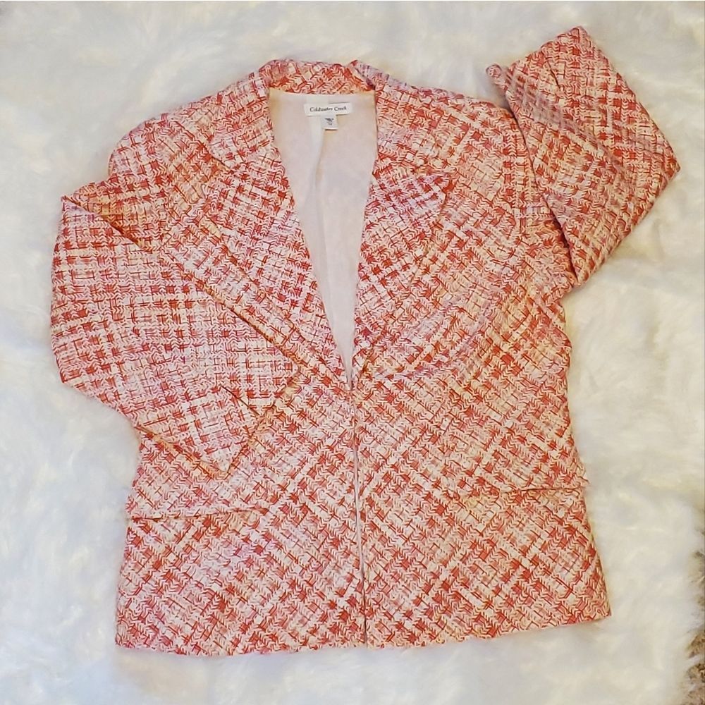 COLDWATER CREEK Fully Lined White & Red Blazer 3/4 Sleeves Machine Washable NEW!